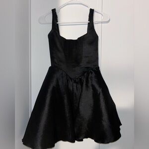 Oh Polly - woven taffeta corset mini dressss in jet black